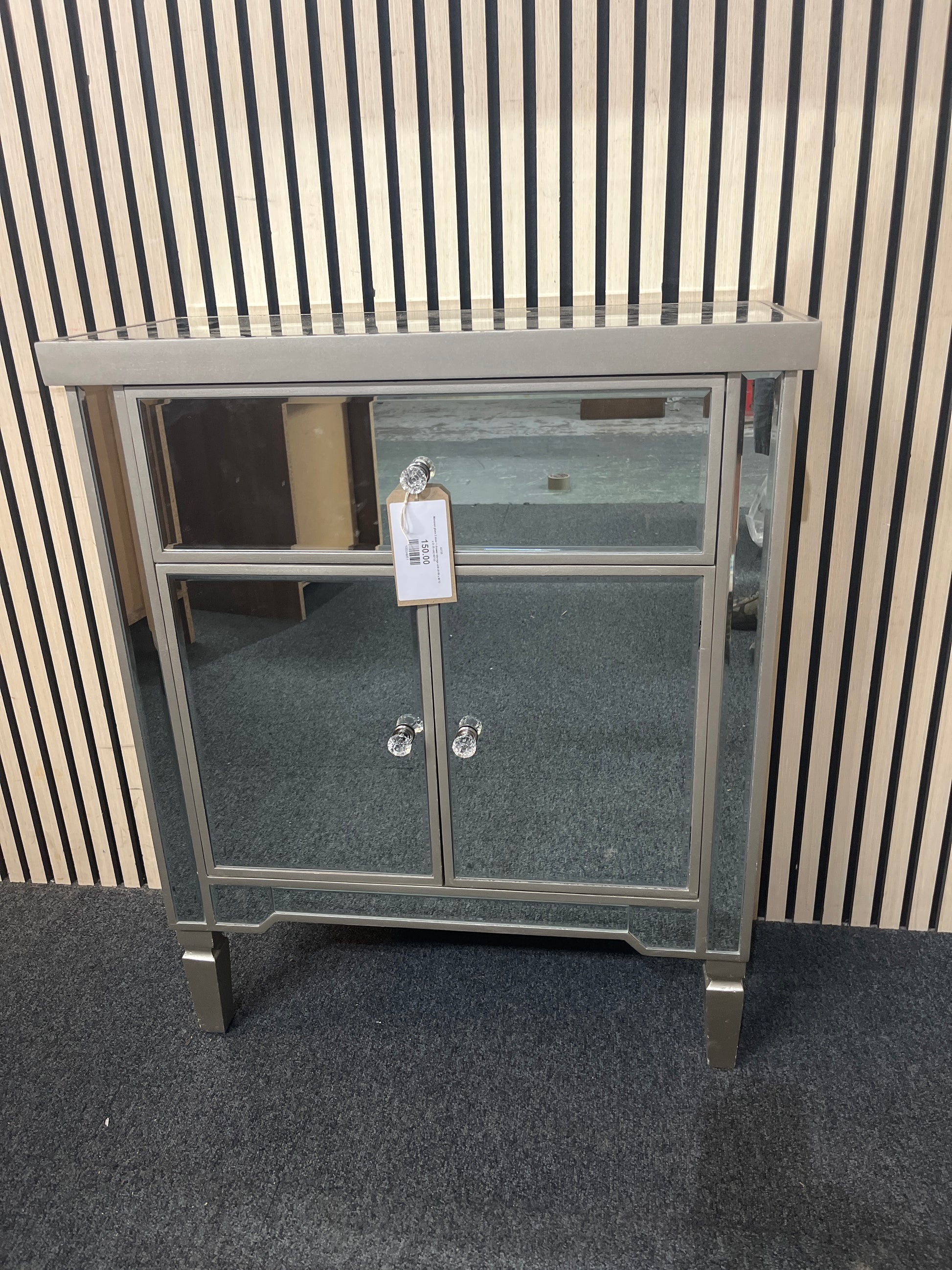Mirrored glass 2 door 1 drawer storage unit (H 88 x W 72 x D 35 cm) 43735
