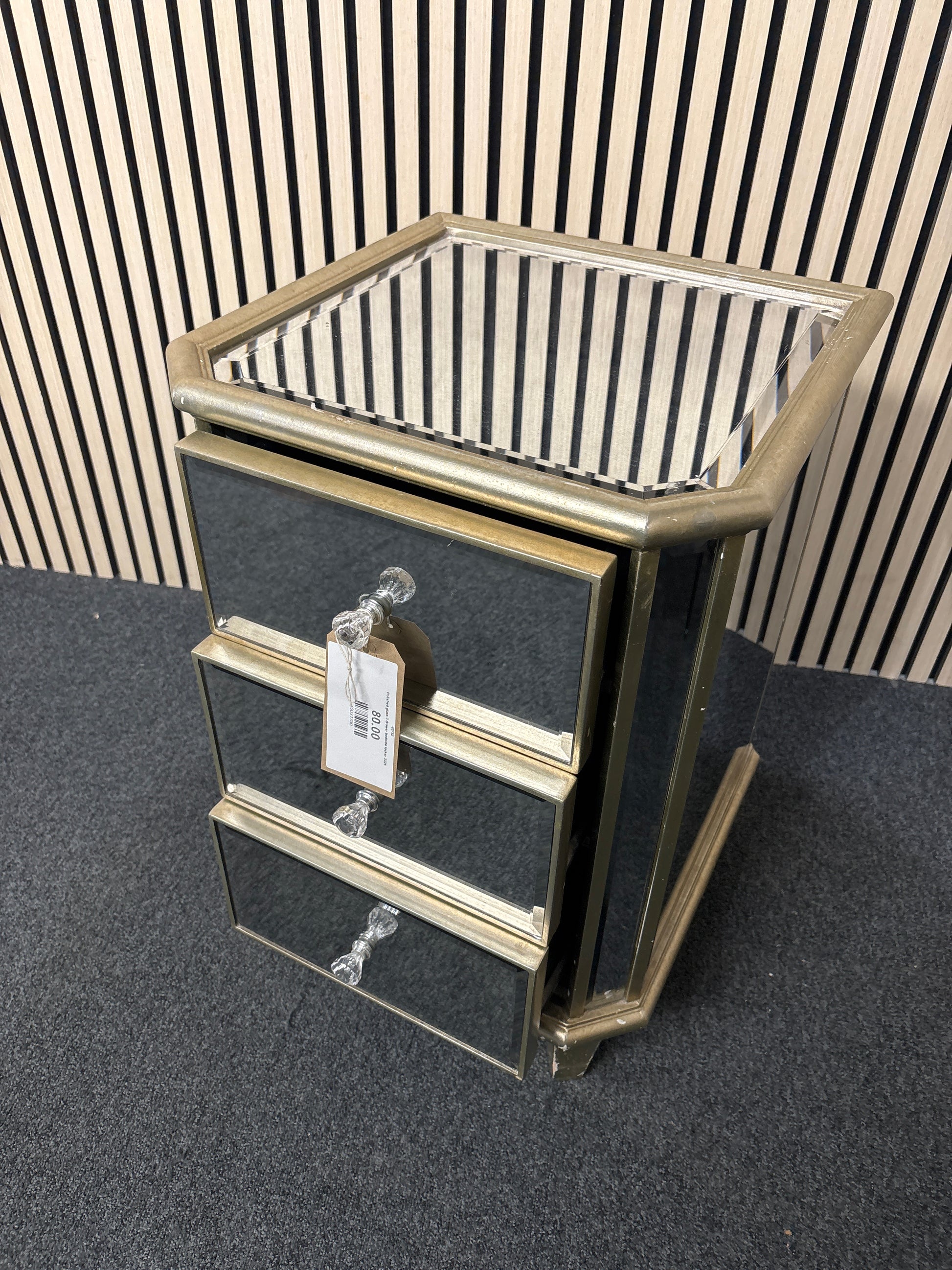 Polished glass 3 drawer bedside locker 3325