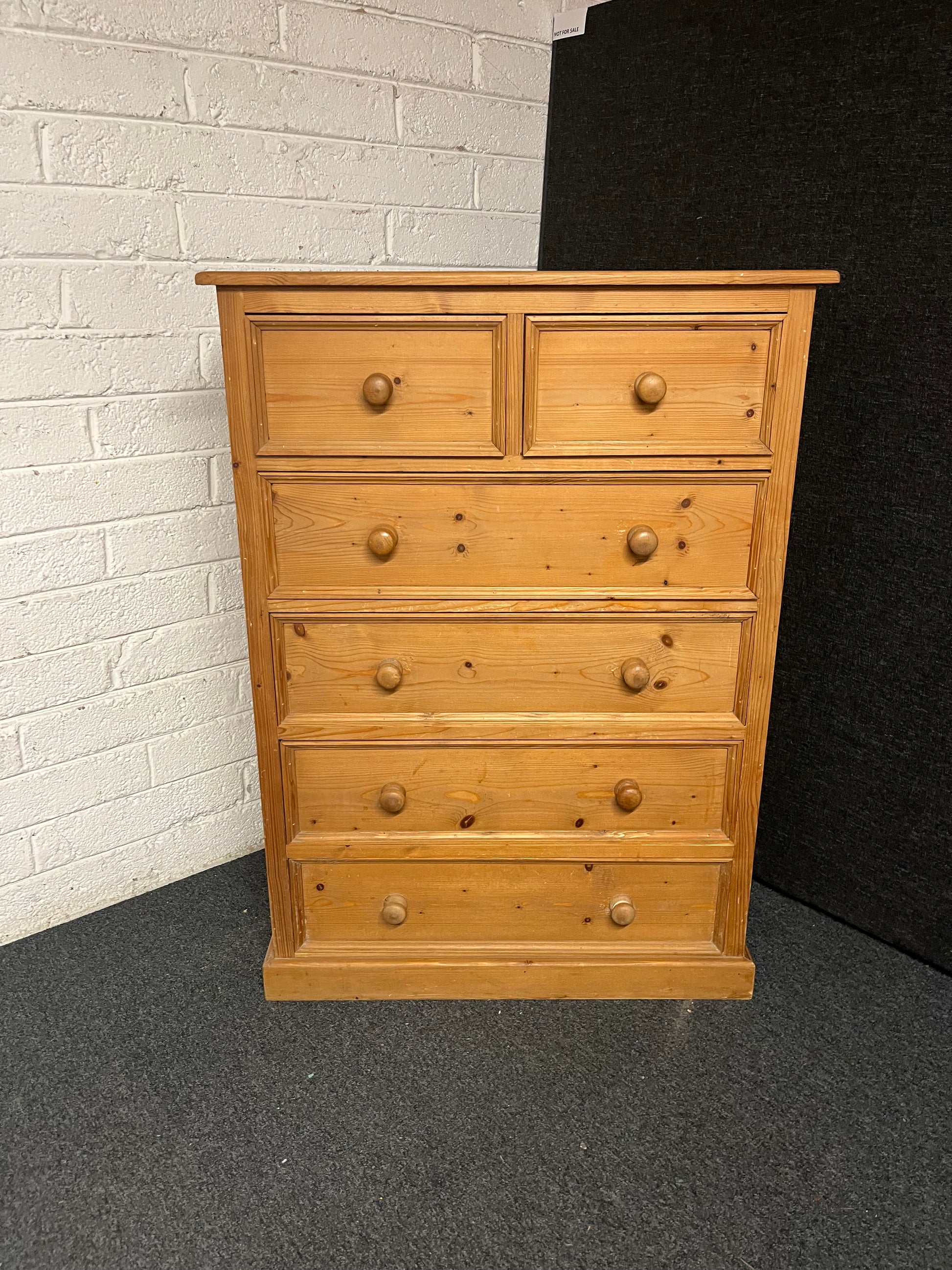Solid tall pitch pine 4+2 chest of drawers 900Wx1260Hx430D 1225