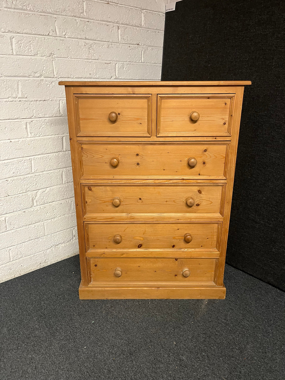 Solid tall pitch pine 4+2 chest of drawers 900Wx1260Hx430D 1225