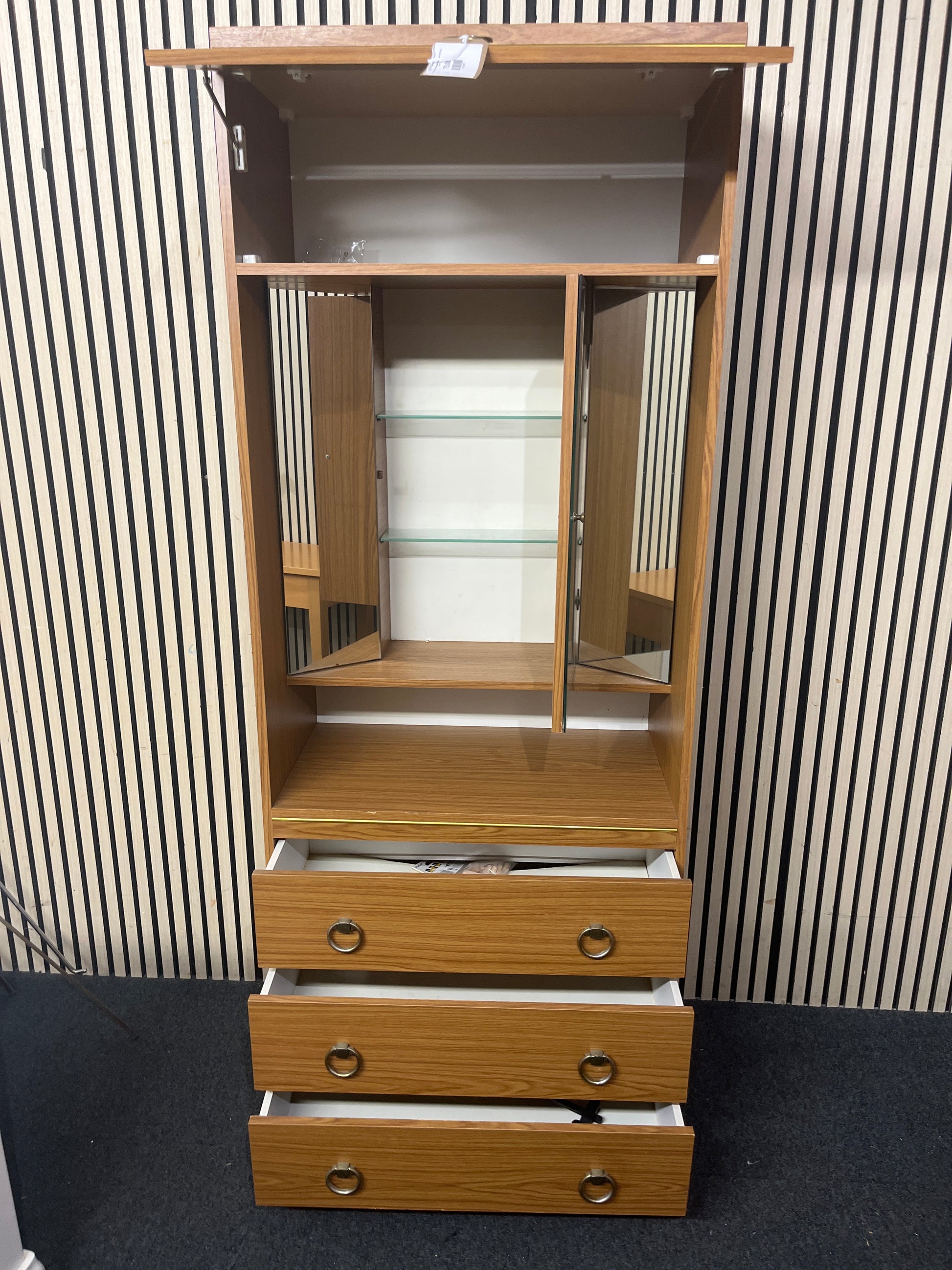 Teak laminate mirrored 4 drawer storage unit (H 190 cm)  44174