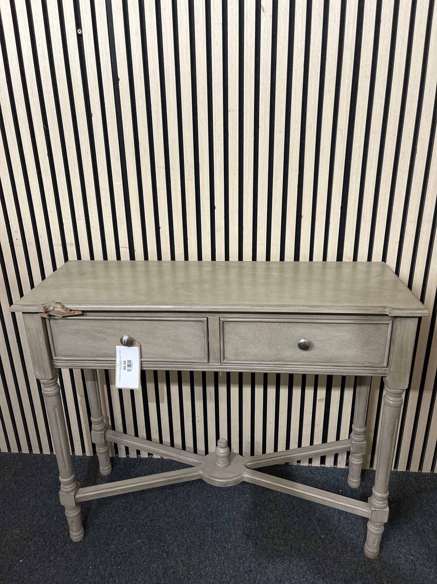 Solid wooden olive green 2 drawer hall table (H 77 x W 90 x D 34 cm) 43672