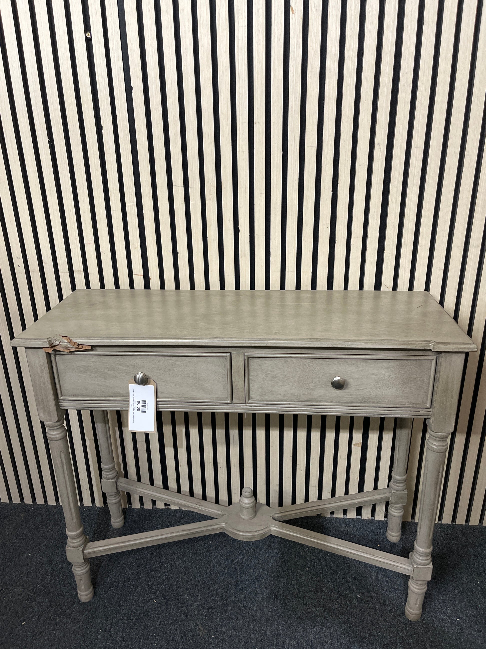 Solid wooden olive green 2 drawer hall table (H 77 x W 90 x D 34 cm) 43672