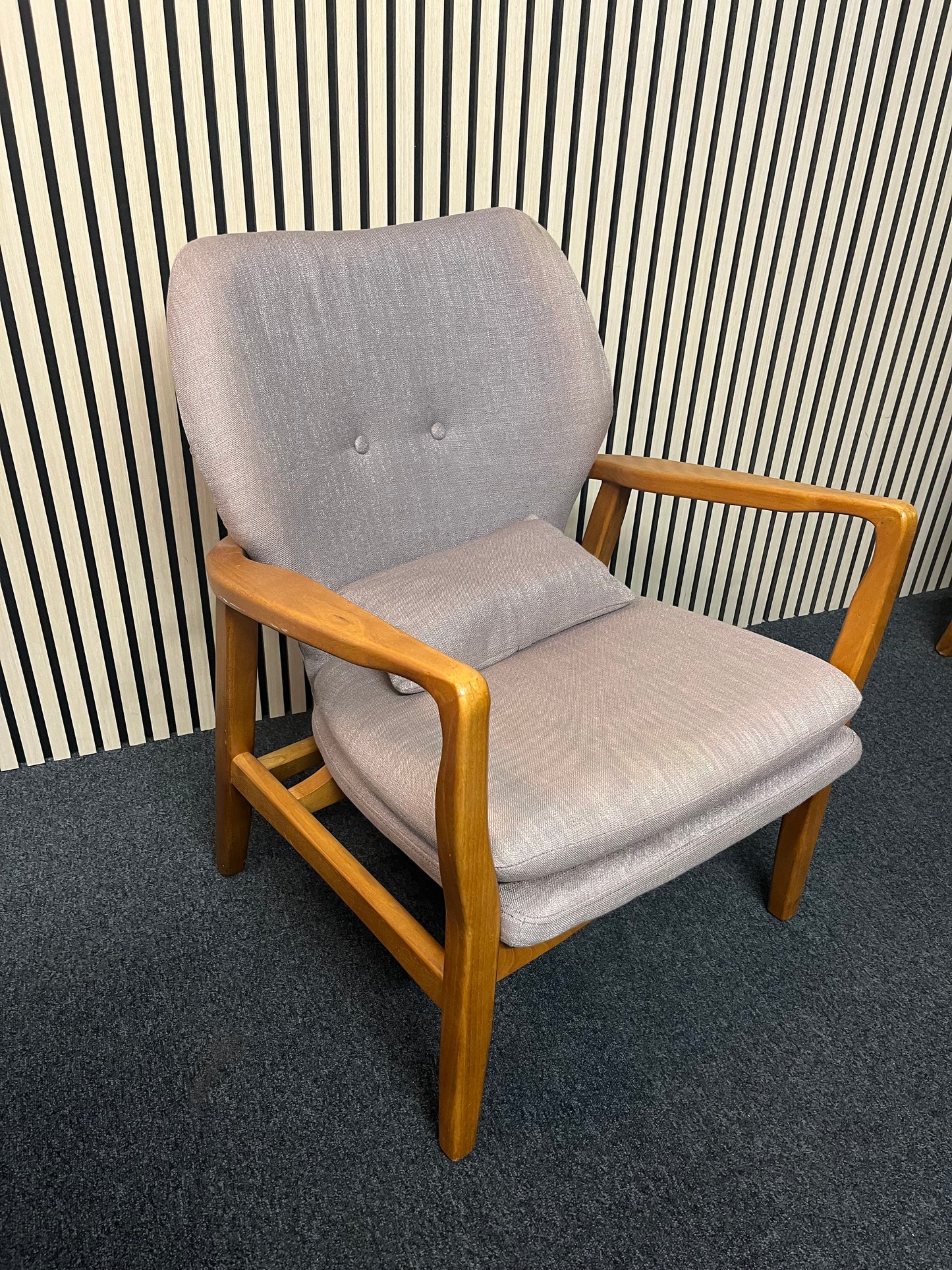 Retro armchairs, solid wood, light brown fabric 2325