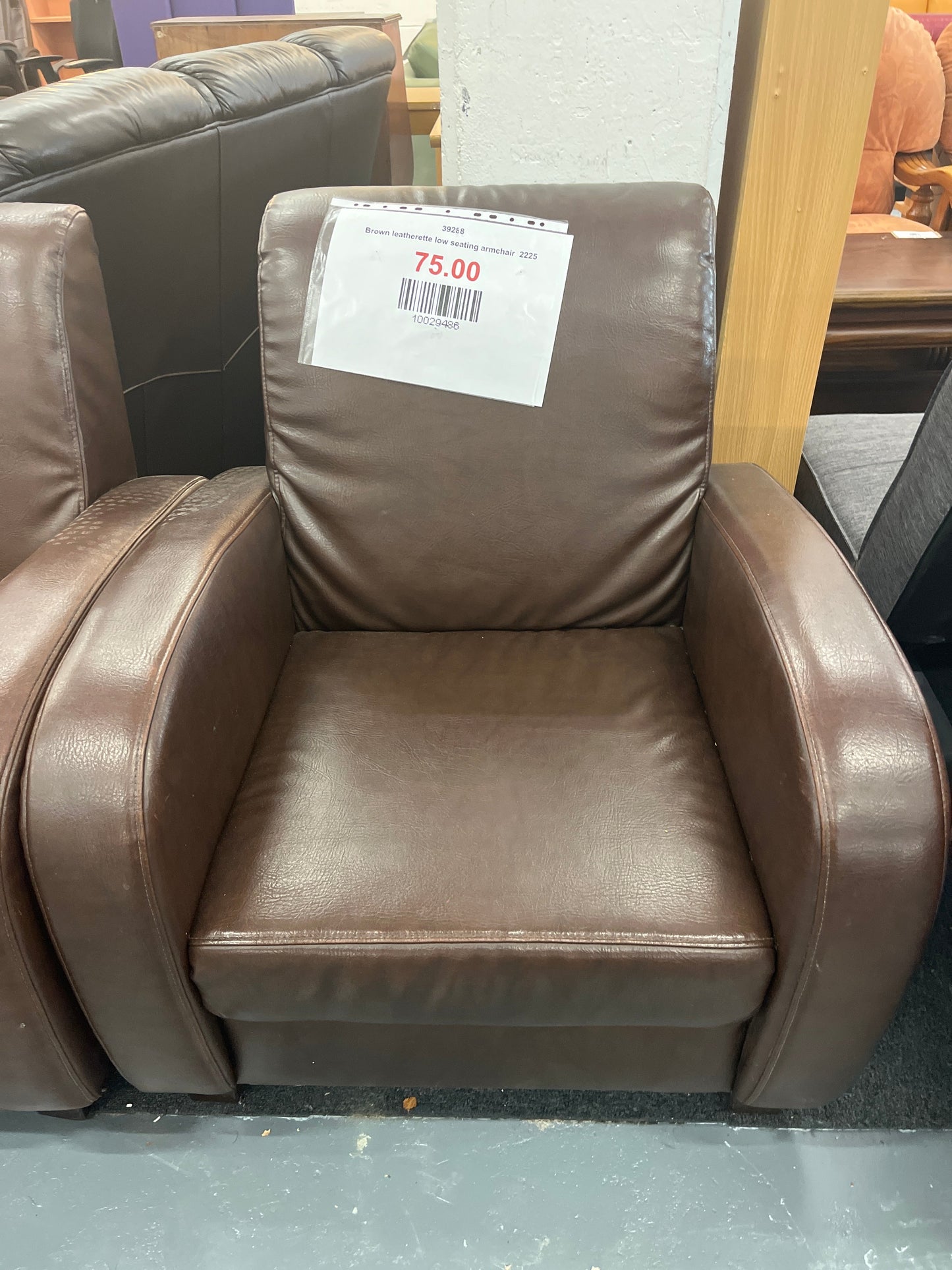 Brown leatherette low seating armchair  2225