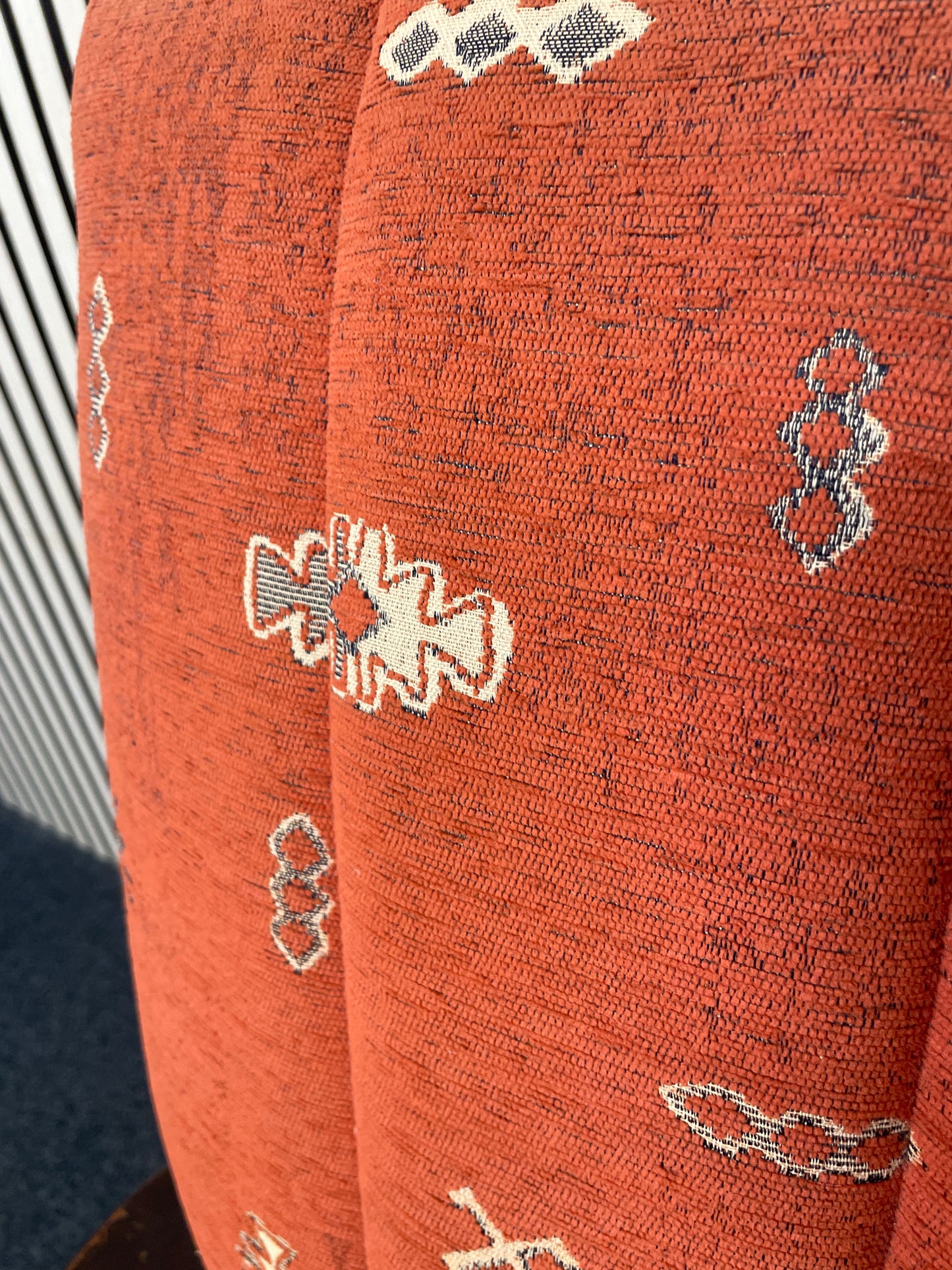 Solid wood, dark stained, high back terracotta fabric fireside armchair 1126