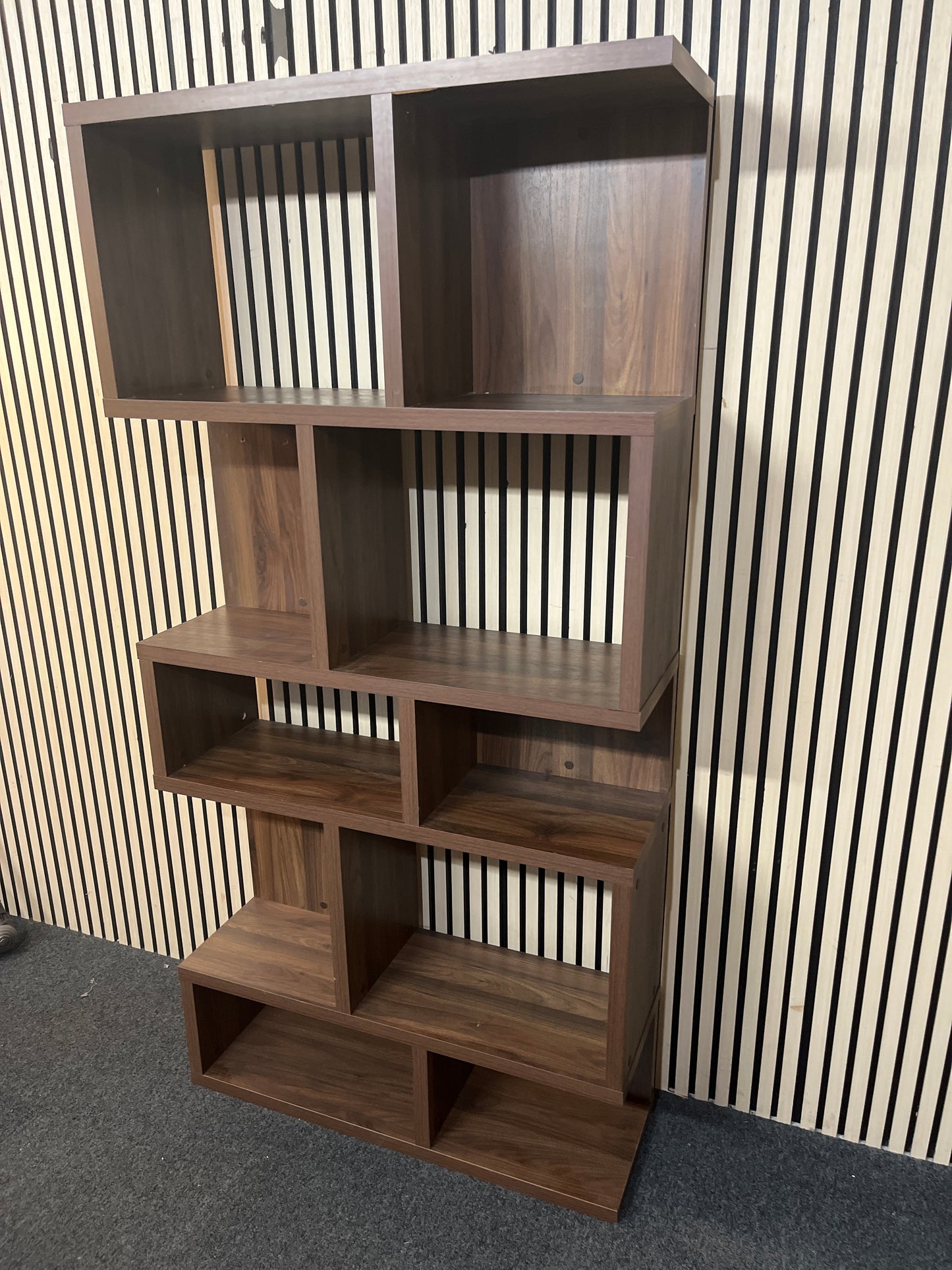 Walnut laminate tiered open shelf unit 3126