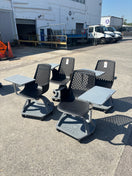 Switch Report mobile conference chair with writing tablet on castors, black plastic seat, dark grey writing tablet with drinks holder. 90Hx64Wx59H. Seat height 445mm 3 image