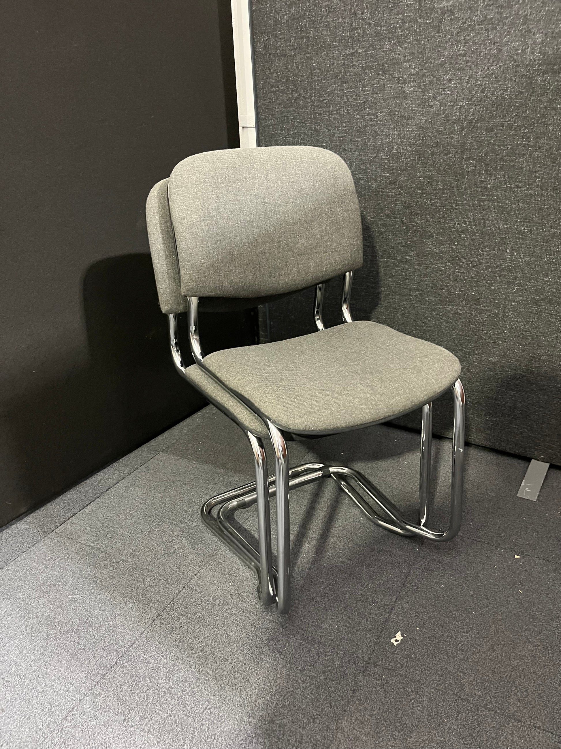 Chrome framed cantilever meeting chair with charcoal fabric seat and back  1425