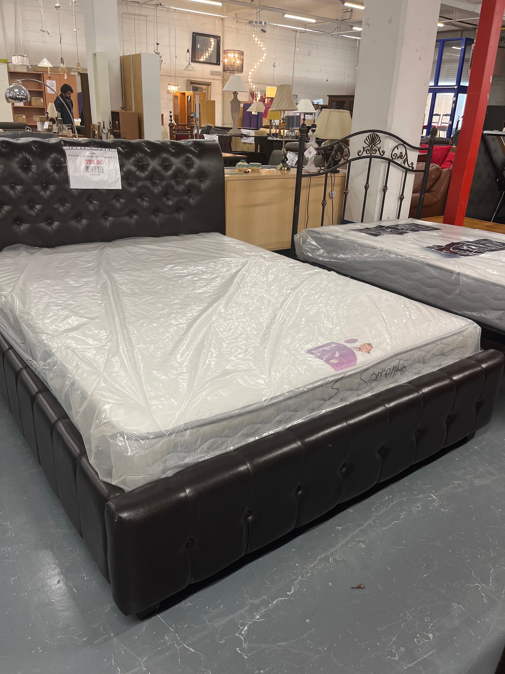 5ft king dark leatherette high button back bed frame 3225