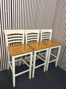 Switch Set of 3 no. Tall solid wood cream painted, natural wood seat bar stool with slatted back  43578 2 image