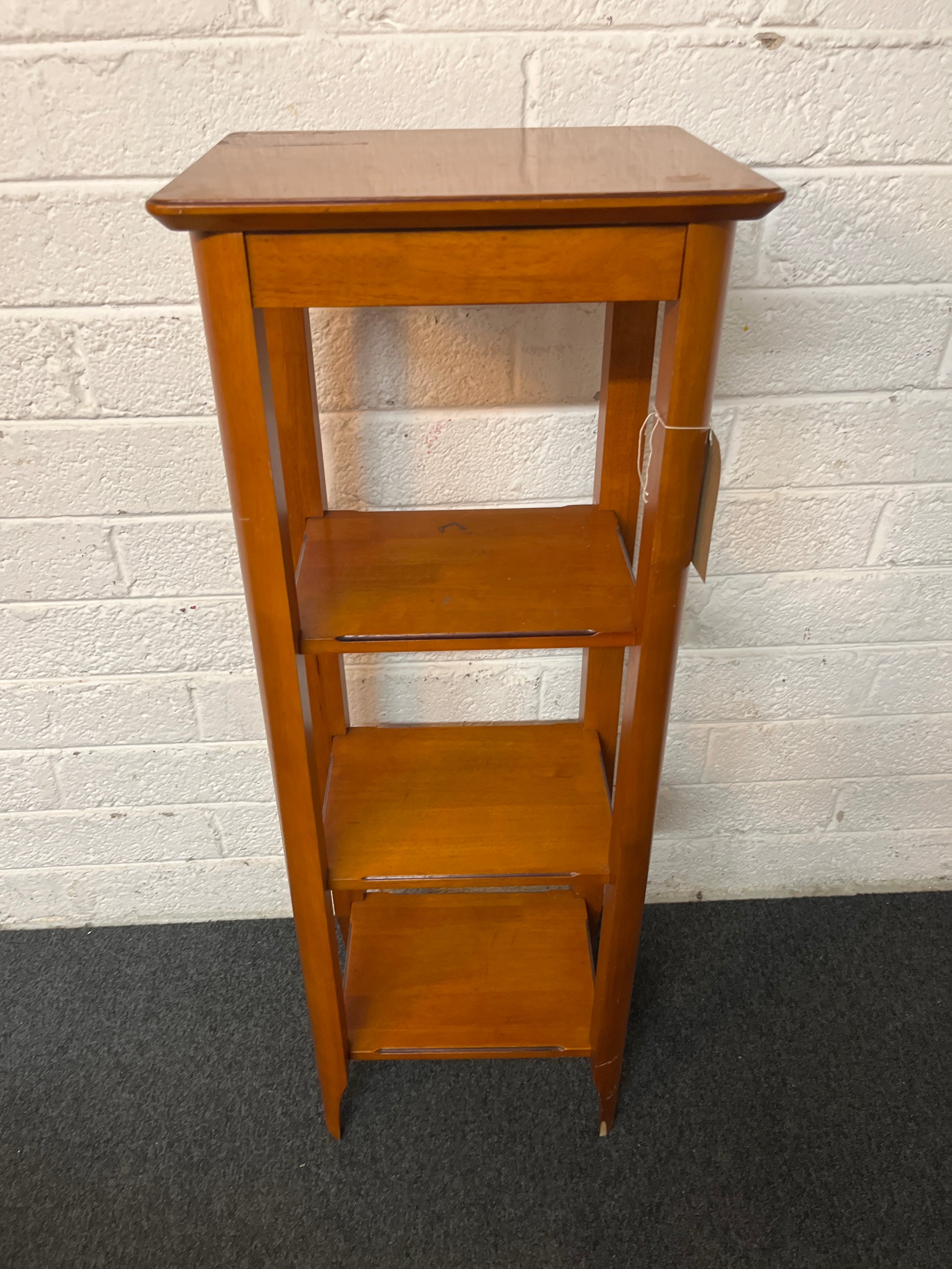 Tiered stained pine shelf unit 1325