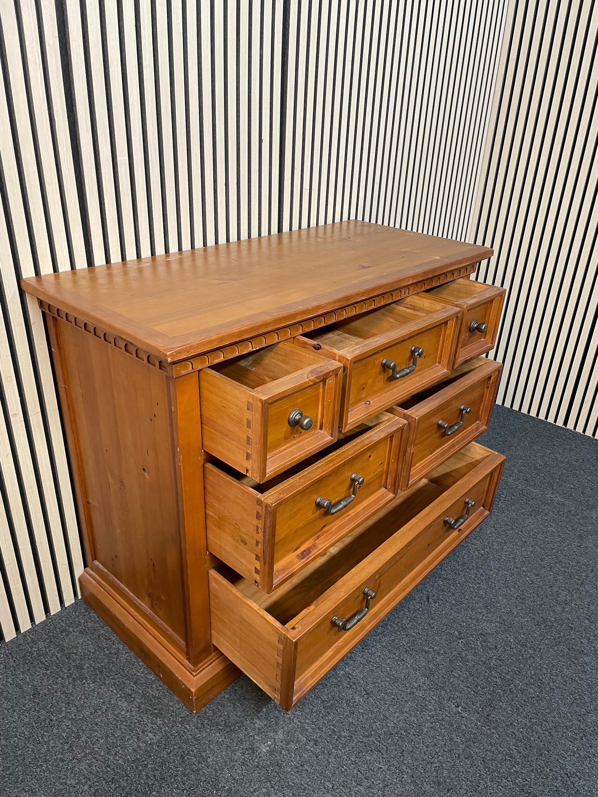 Solid natural pine 1+2+3 large chest of drawers (H 91 x W 110 x D 50 cm) 2425