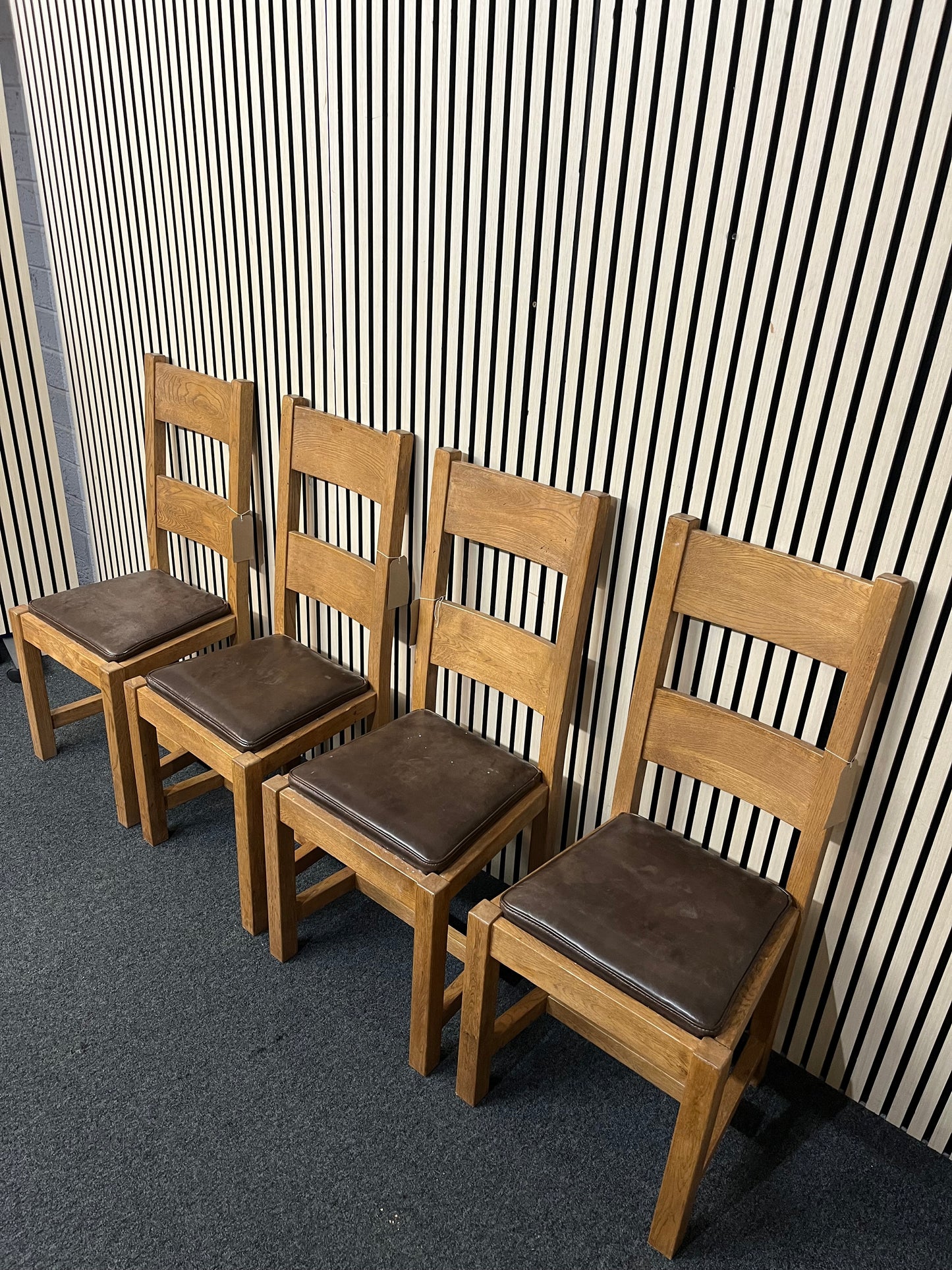 Solid oak and brown leather dining chair set (SET OF 4) 1126