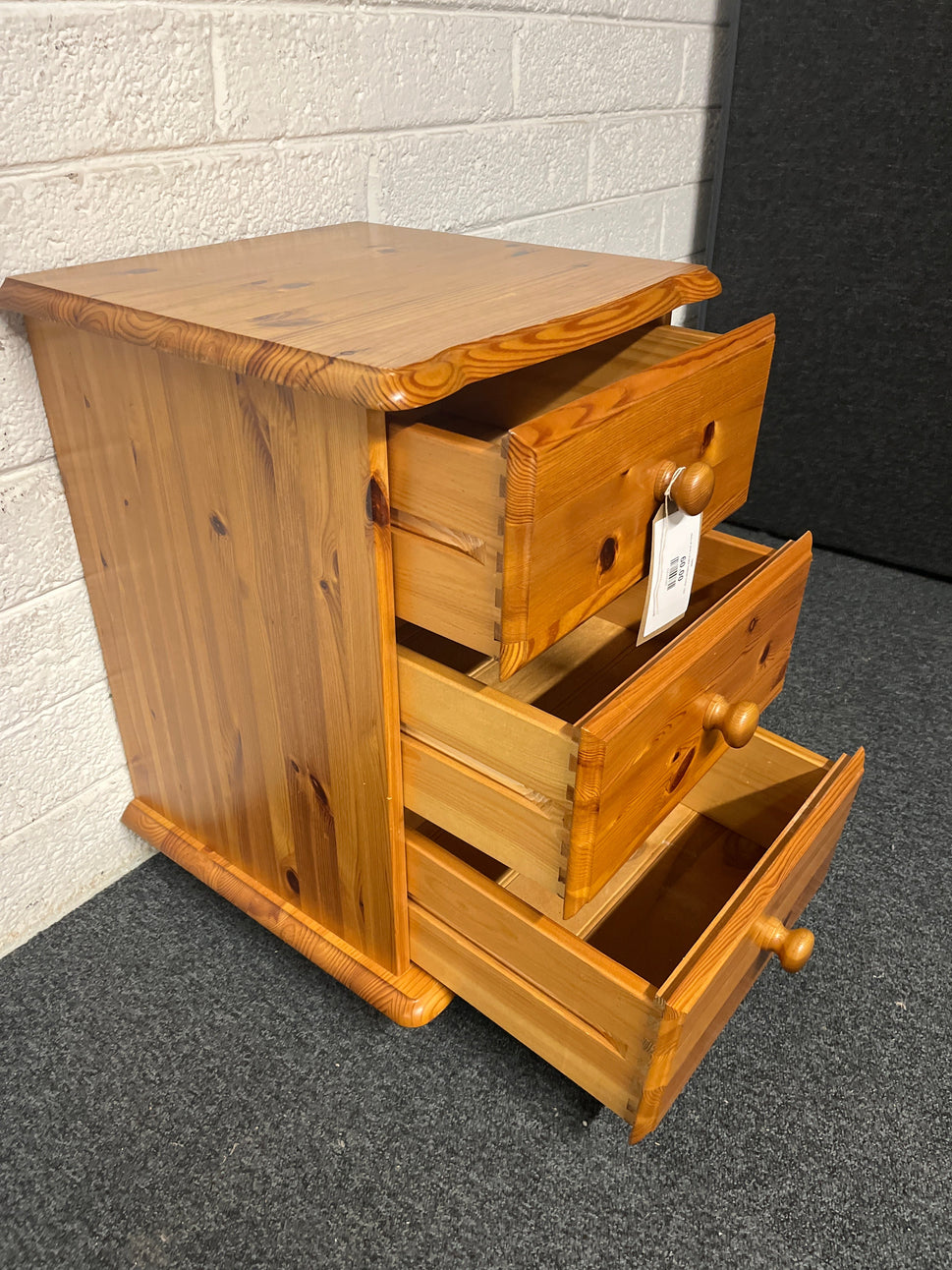Natural pine 3 drawer bedside locker  1225