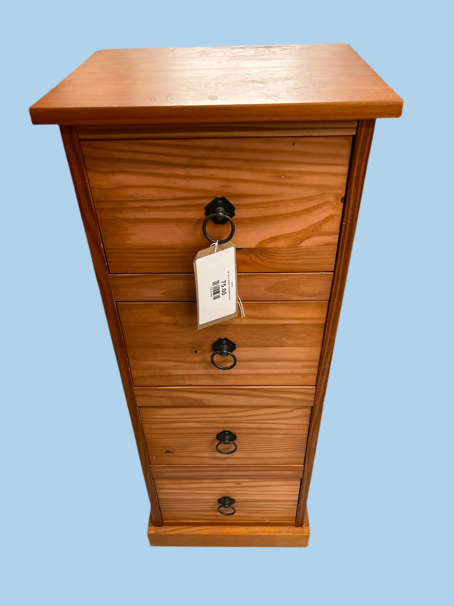 Tall slim 4 drawer pine tallboy 2125