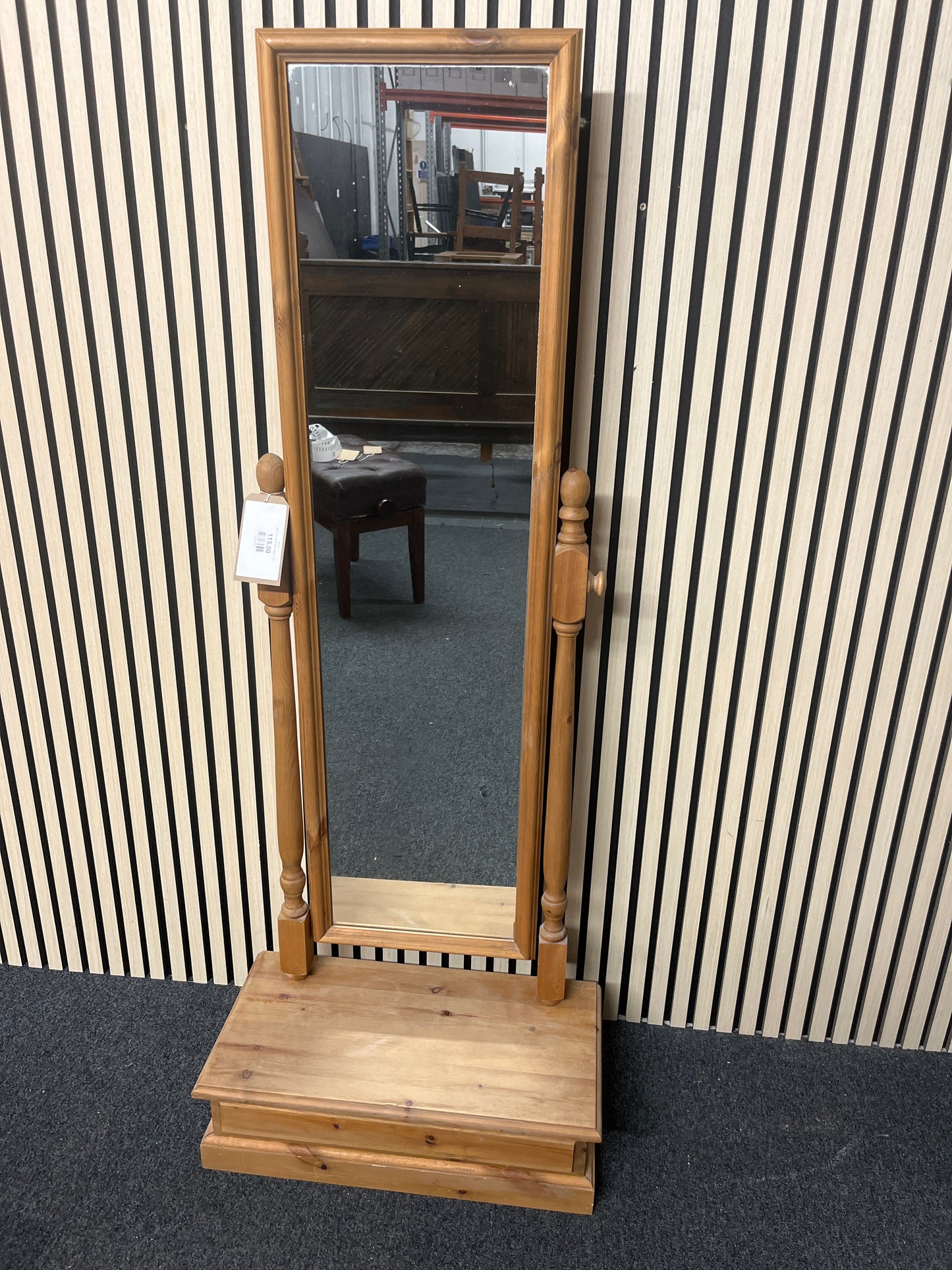 pitch pine mirror with drawer  2325