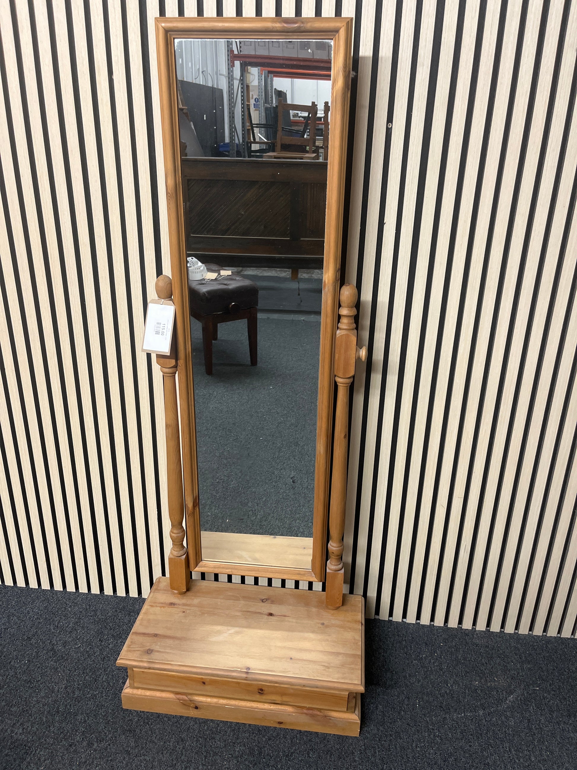 pitch pine mirror with drawer  2325