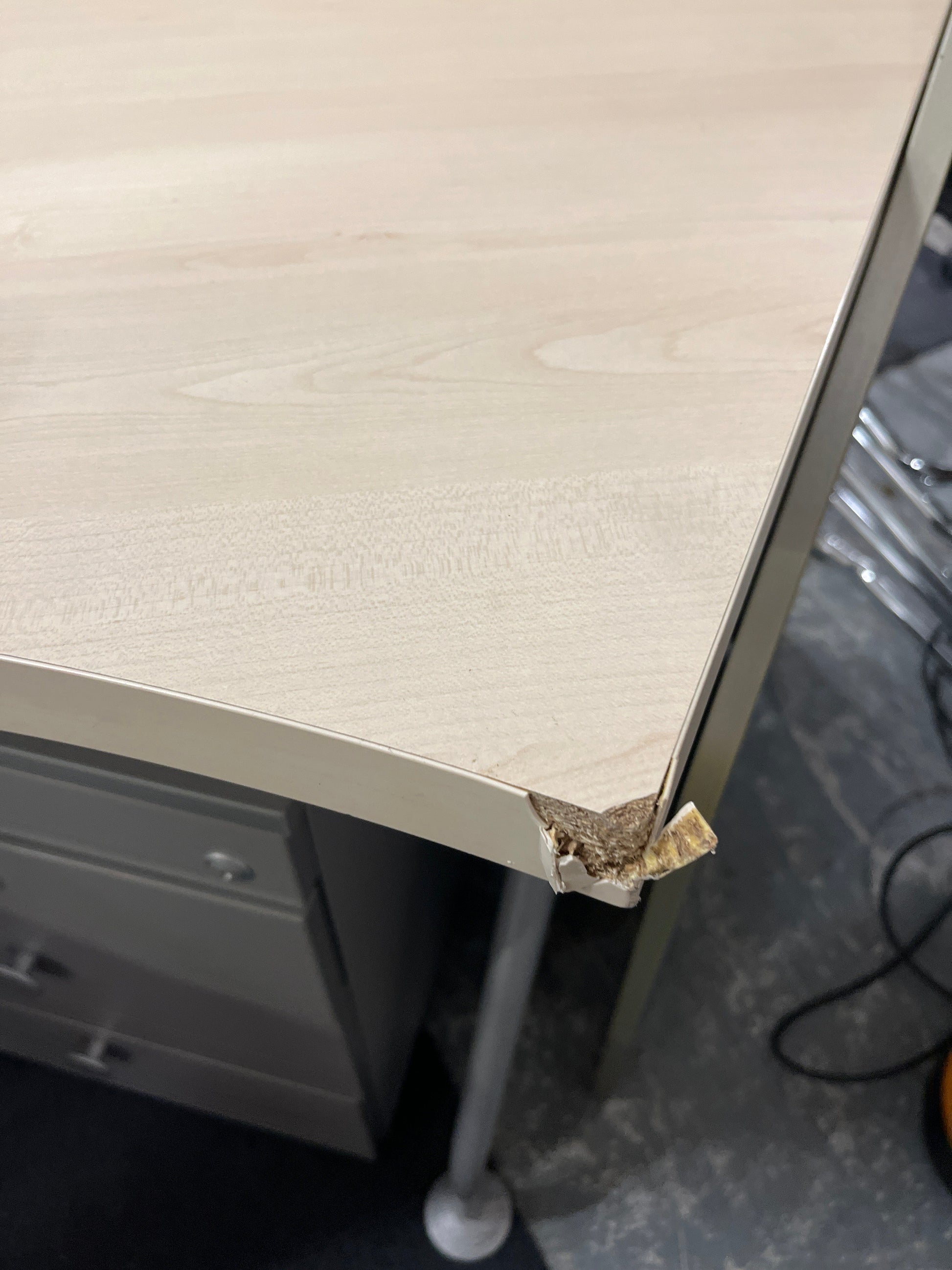SECONDHAND  Maple laminate half moon sectional reception counter with maple worktop, toughened and frosted glass tops 
134cm from outside to centre each section