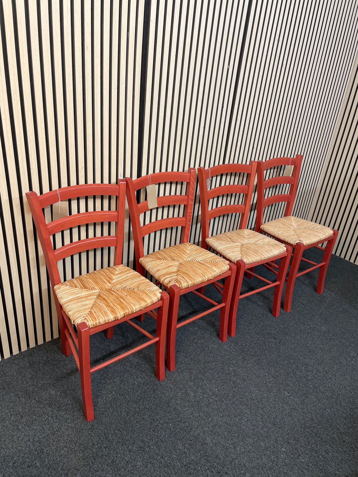 Red stained beech framed dining chair with sugain seat (SET OF 4) 1126