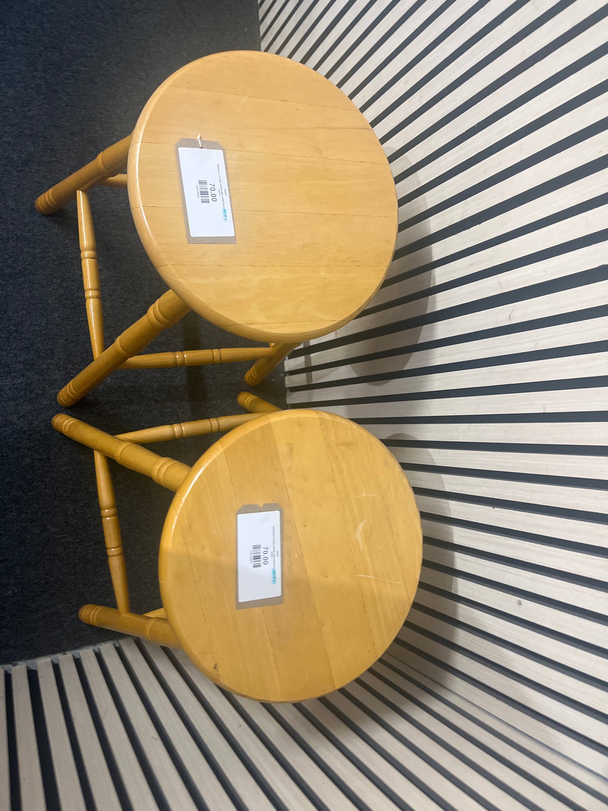 Solid pine circular stools with solid frame (SET OF 2) 43351