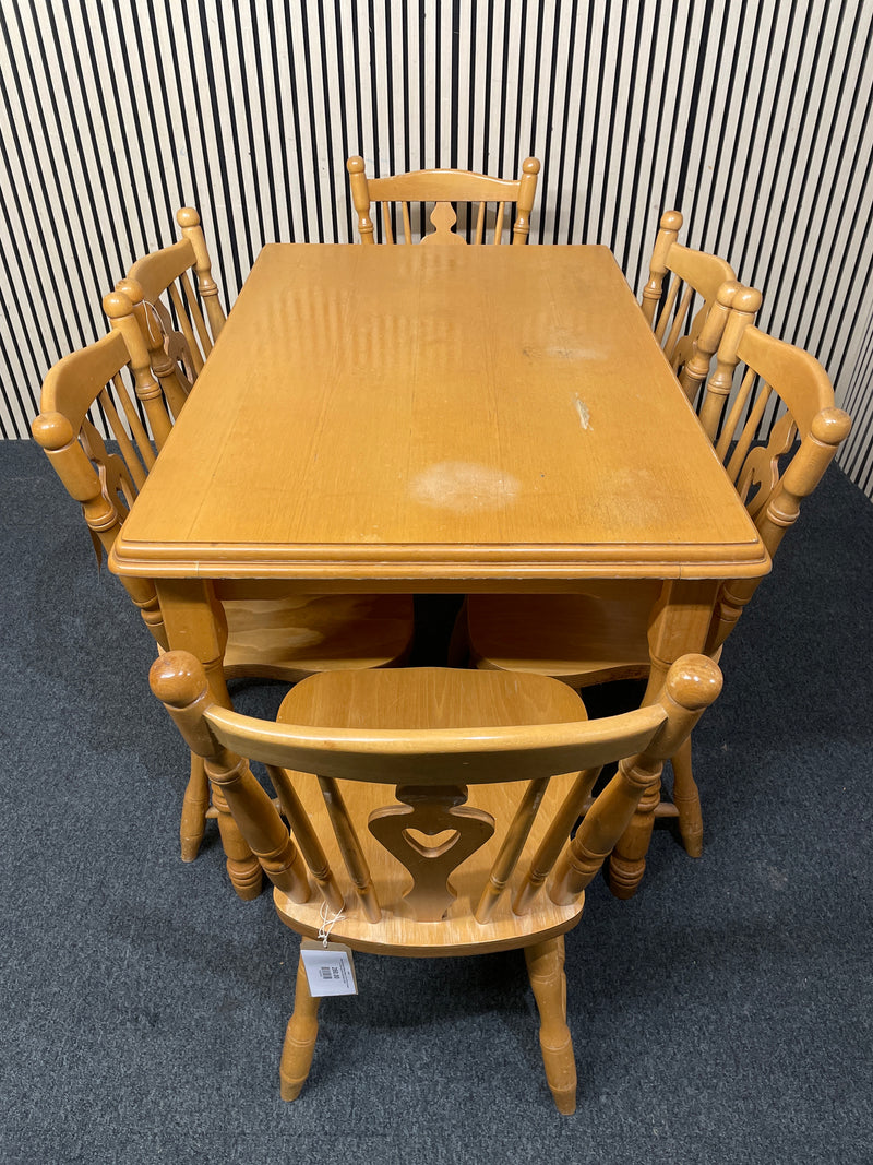 Beech rectangular kitchen table (L 115 x W 80 cm) with 6 no. matching solid wood chairs  44789