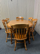 Switch Stained pine ornate extendable circular dining table with 6 dining chairs (110 cm diameter + 55 cm extension)  44315 2 image