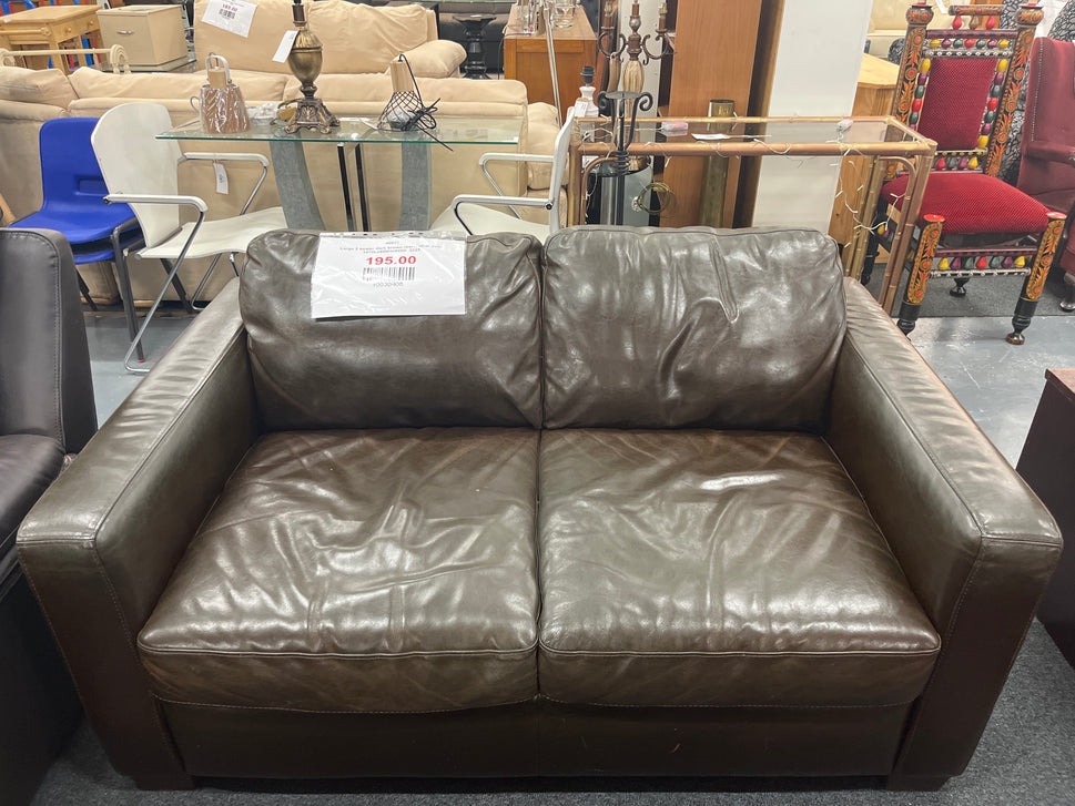 Large 2 seater dark brown real leather sofa 1470Lx800Hx940D  3225