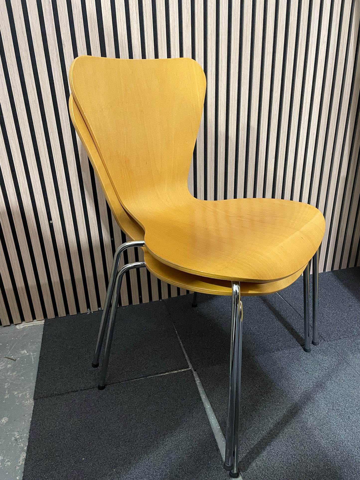 Beech framed bistro canteen chair, chrome frame