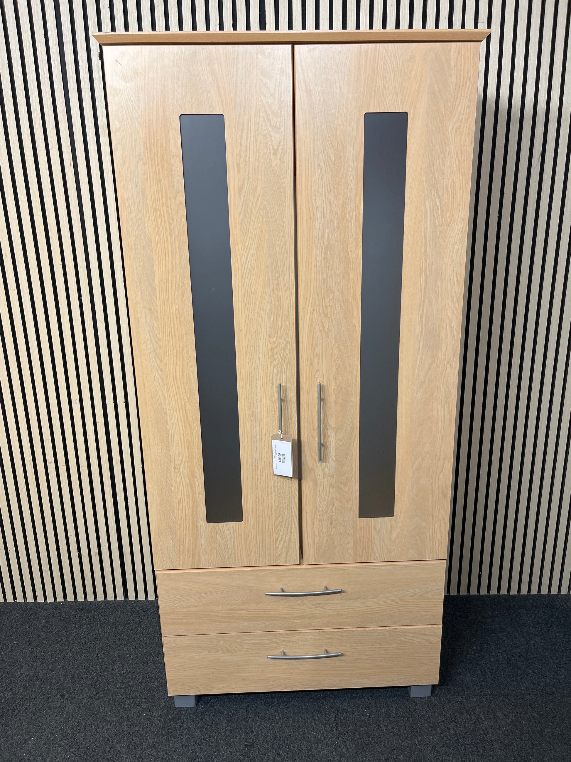 Tall beech laminate 2 door 2 drawer wardrobe (H 187 x W 87 x D 54 cm) 2226