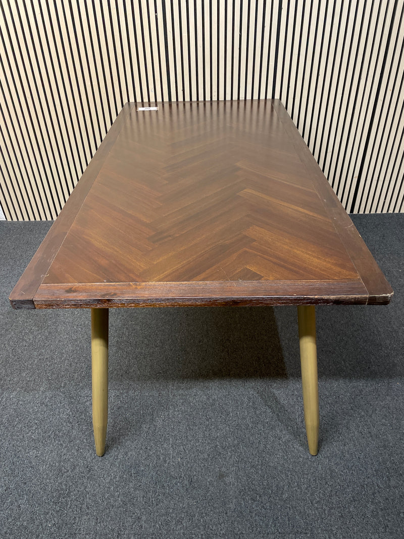 Large rectangular dark wood dining table with gold metal legs (L 180 x W 90 cm)  44578