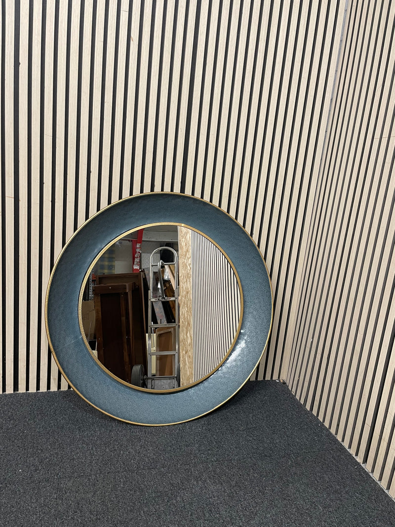 Circular wall mirror with a deep grey and gold frame, diameter 89 cm  44697