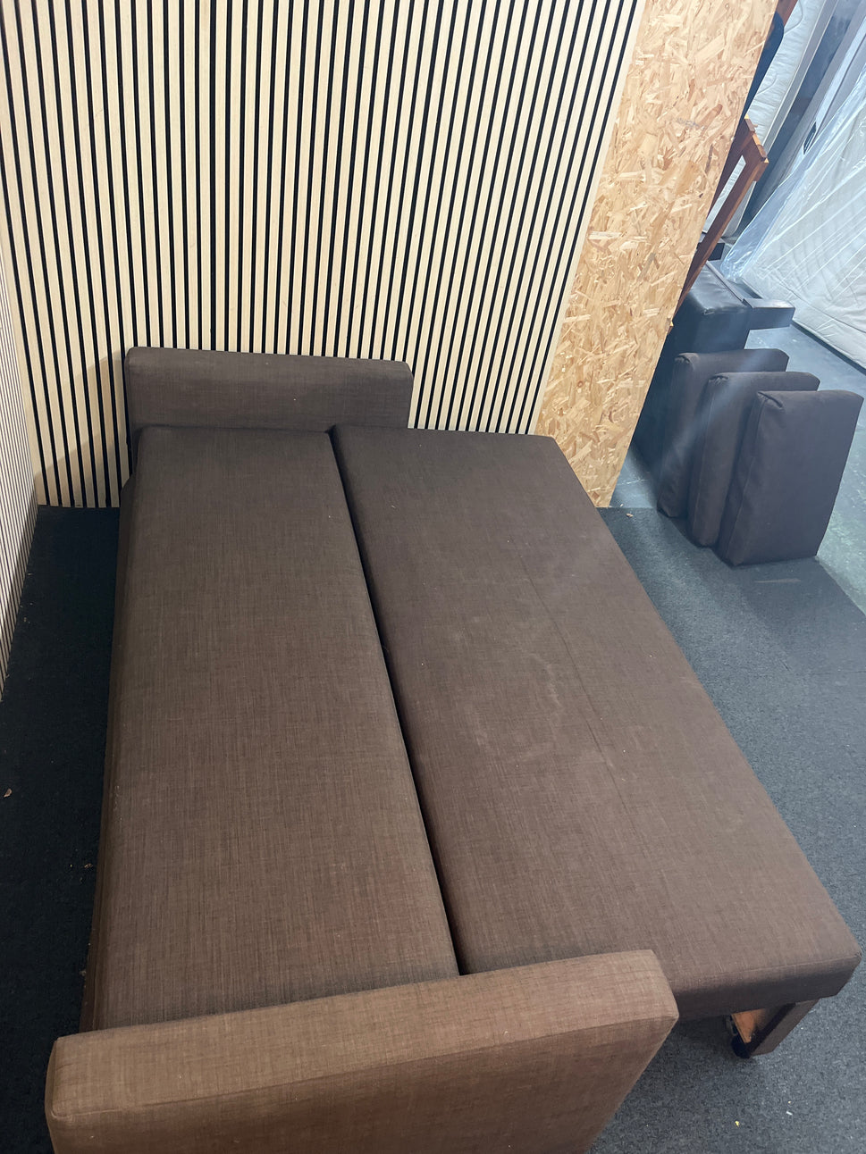 Large 3 seater Ikea brown fabric sofa bed (Width 230 cm) 43340