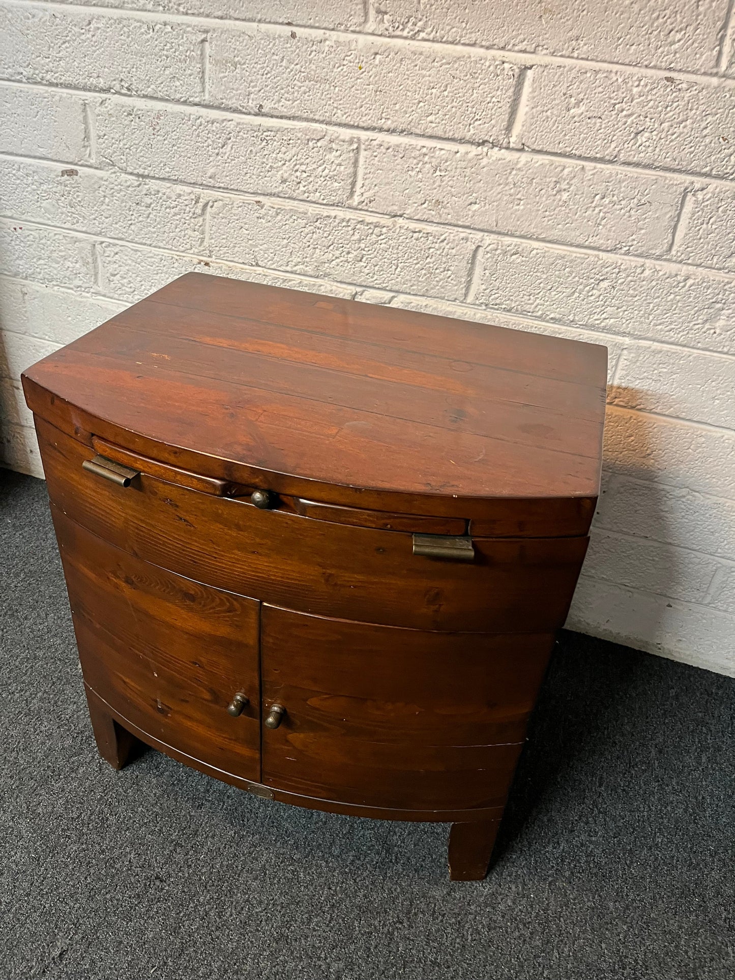 Solid teak stained 2 door 1 drawer, 1 shelf bedside locker 2225