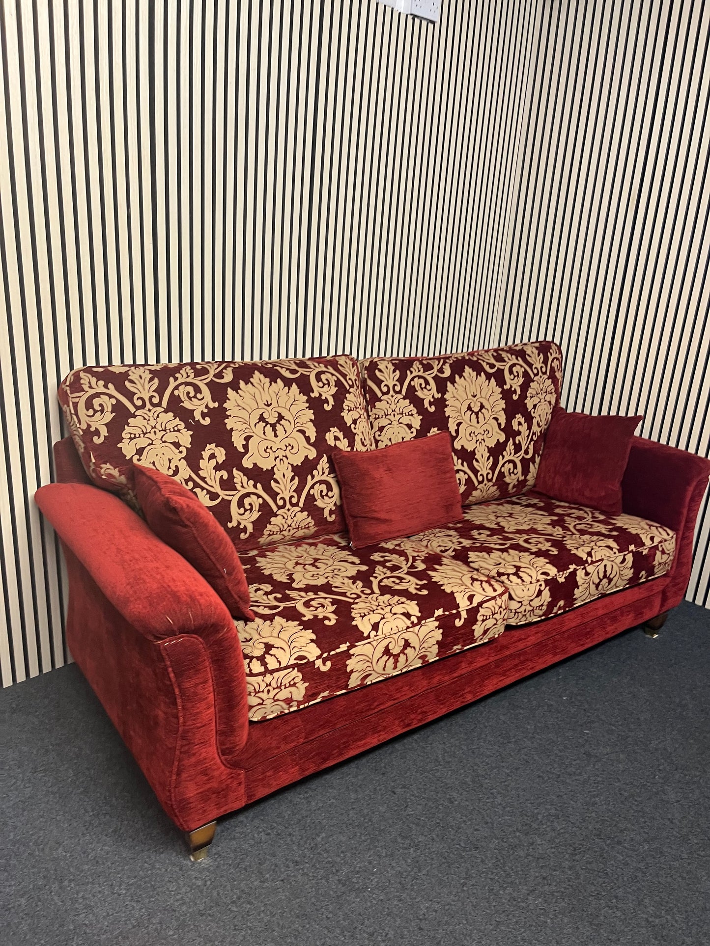 Solid wooden framed floral fabric 3 seater sofa
