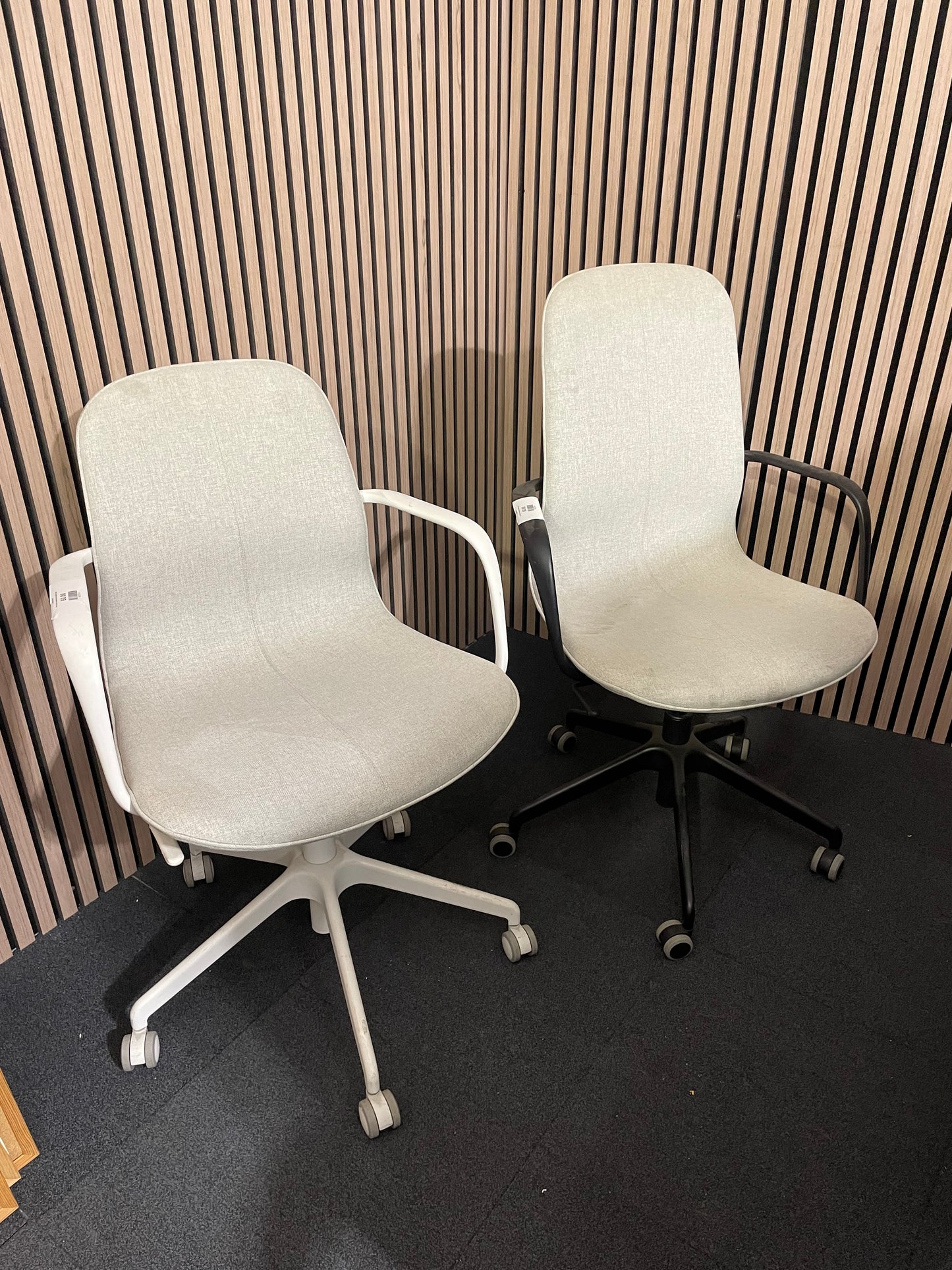 Ikea Style Cream Fabric Swivel Chair- black and white frame