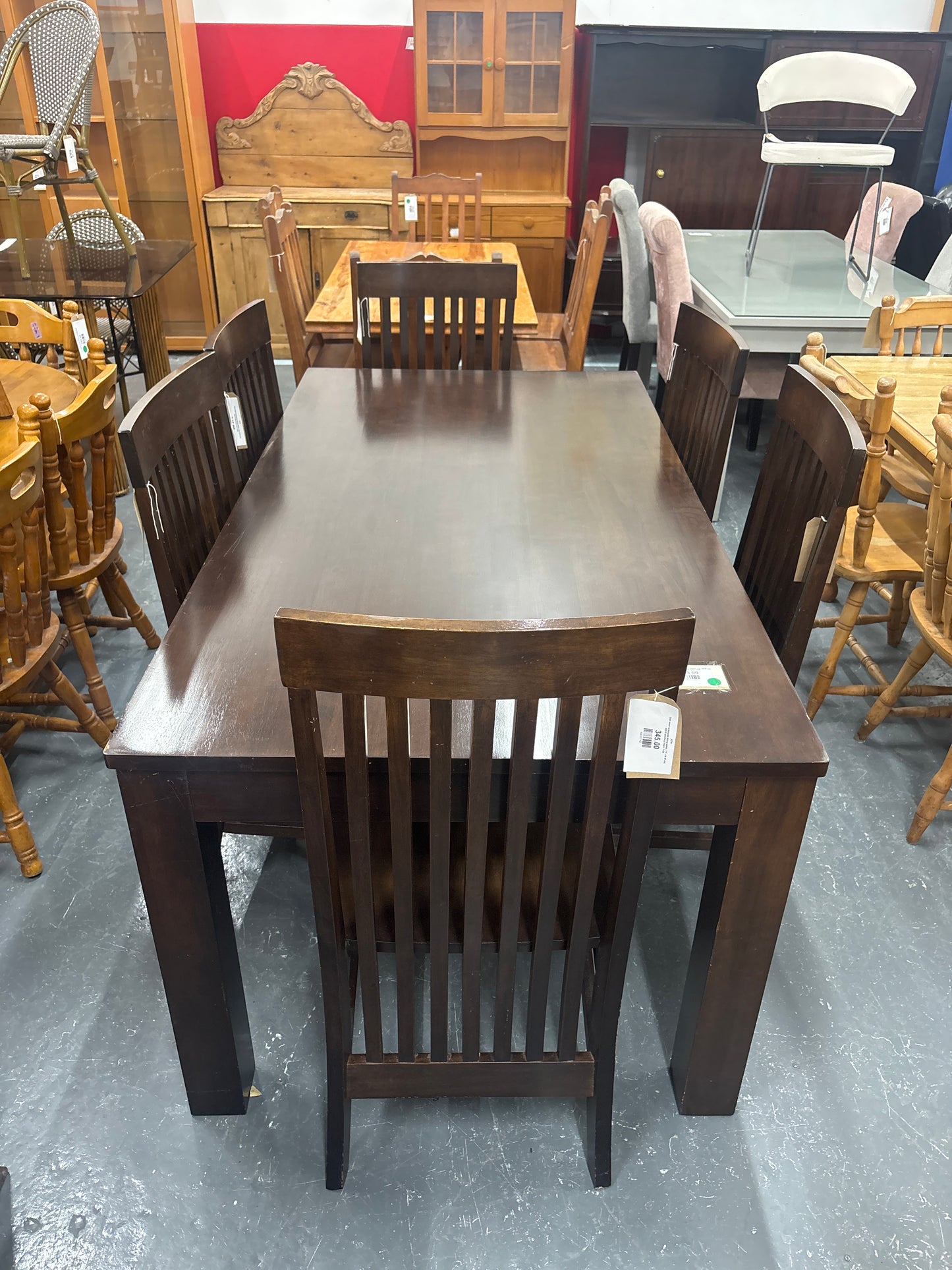 Dark wood rectangular dining table(L 170 x W 90 cm)  with 6 matching chairs  3126