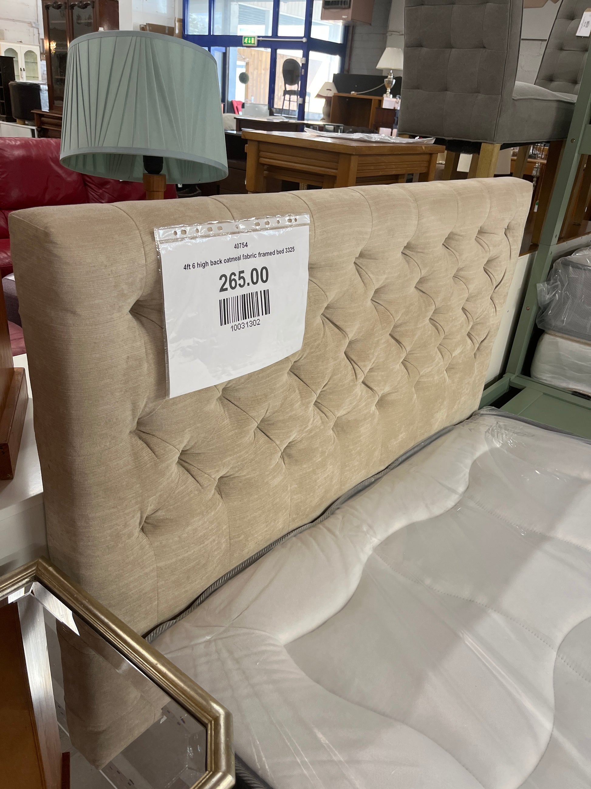 4ft 6 high back oatmeal fabric framed bed 3325