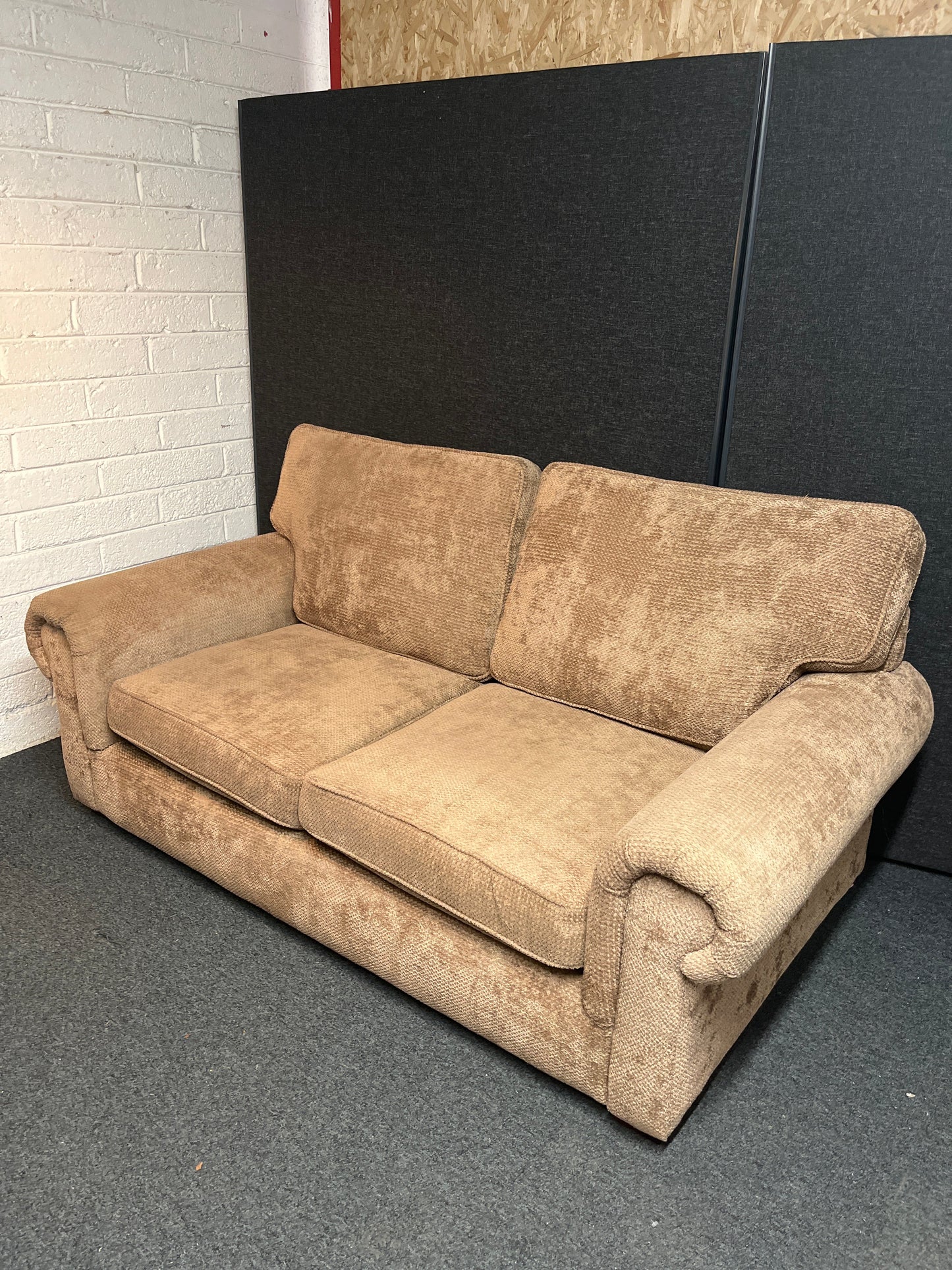 2 seater brown fabric low sofa 2225