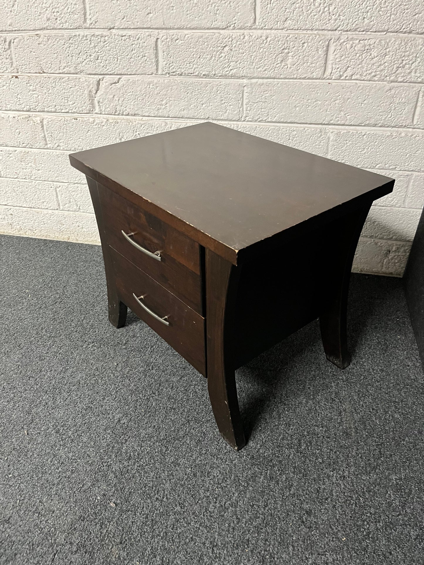 2 drawer dark wood stained bedside lockers  1225