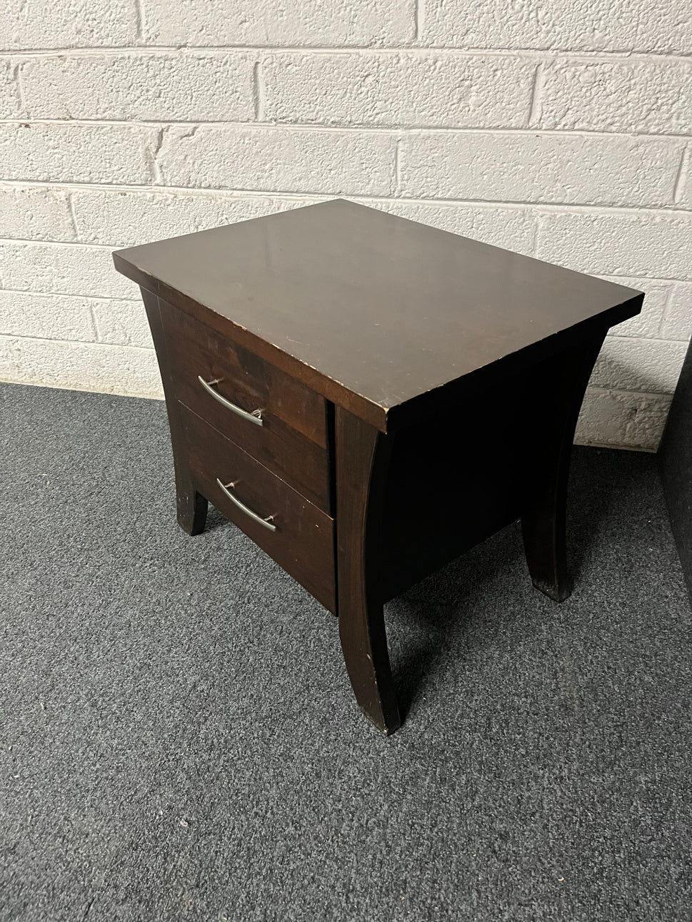 2 drawer dark wood stained bedside lockers  1225