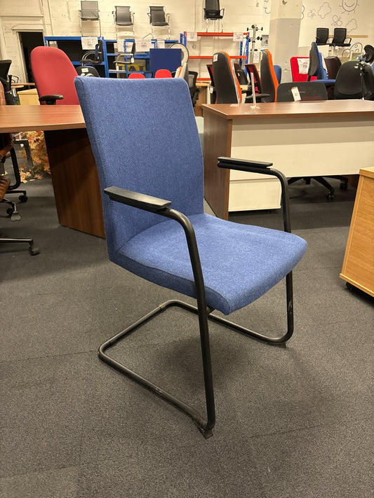 Blue Fabric Stacking Chair With Black Frame
