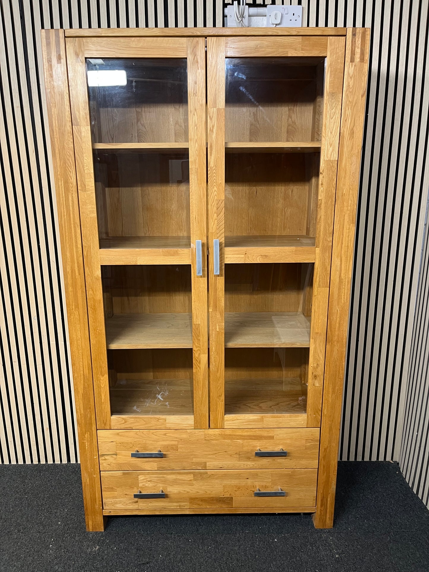 Solid oak wall-mounted display cabinet with glass doors (H 220 x W 110 x D 45 cm)  44196