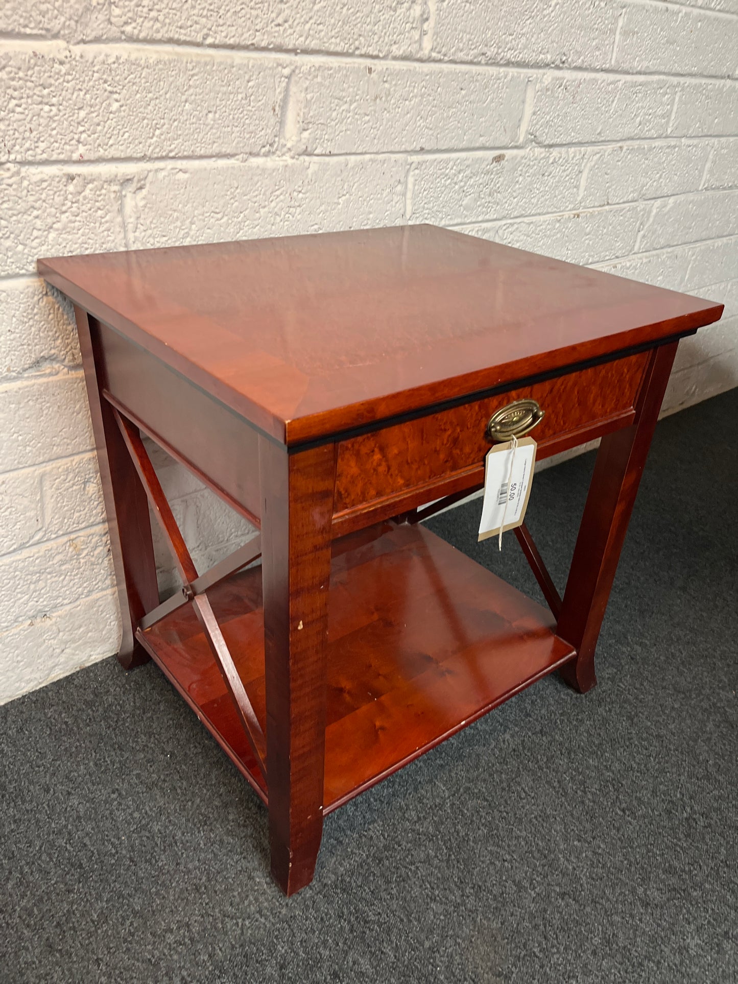 Large cherry tiered 1 drawer bedside table (H 60 x W 60 x D 51  cm) 2225