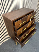 Mid-century style chest featuring herringbone parquet patterns and gold handles (H 106 x W 84 x D 43 cm)  44577