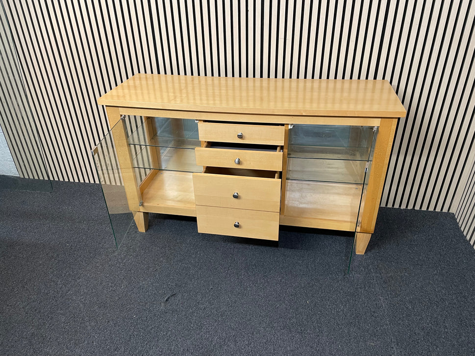Light beech veneer 2 glass door 4 drawer sideboard  3325