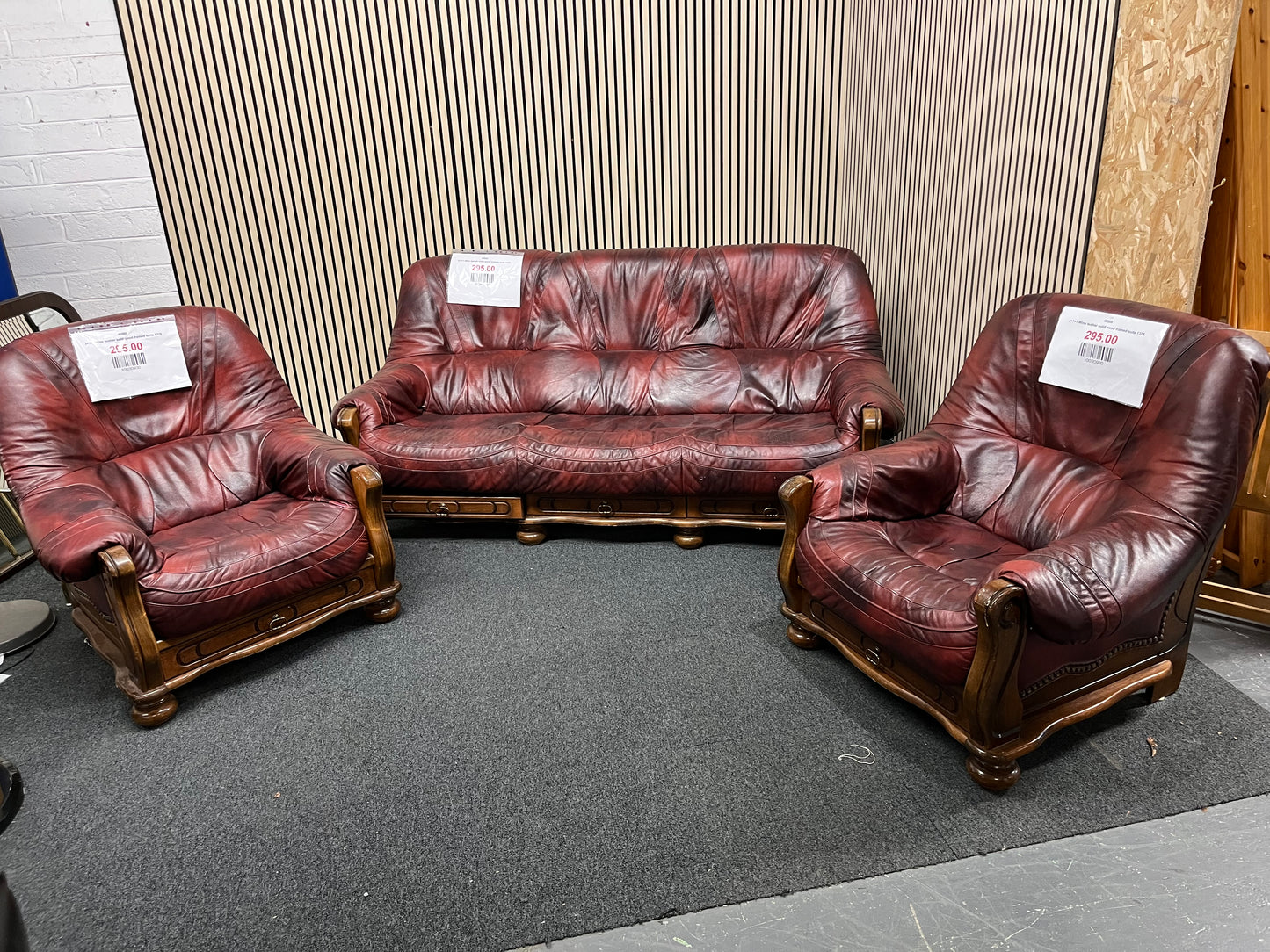 3+1+1 Wine leather solid wood framed suite 1325