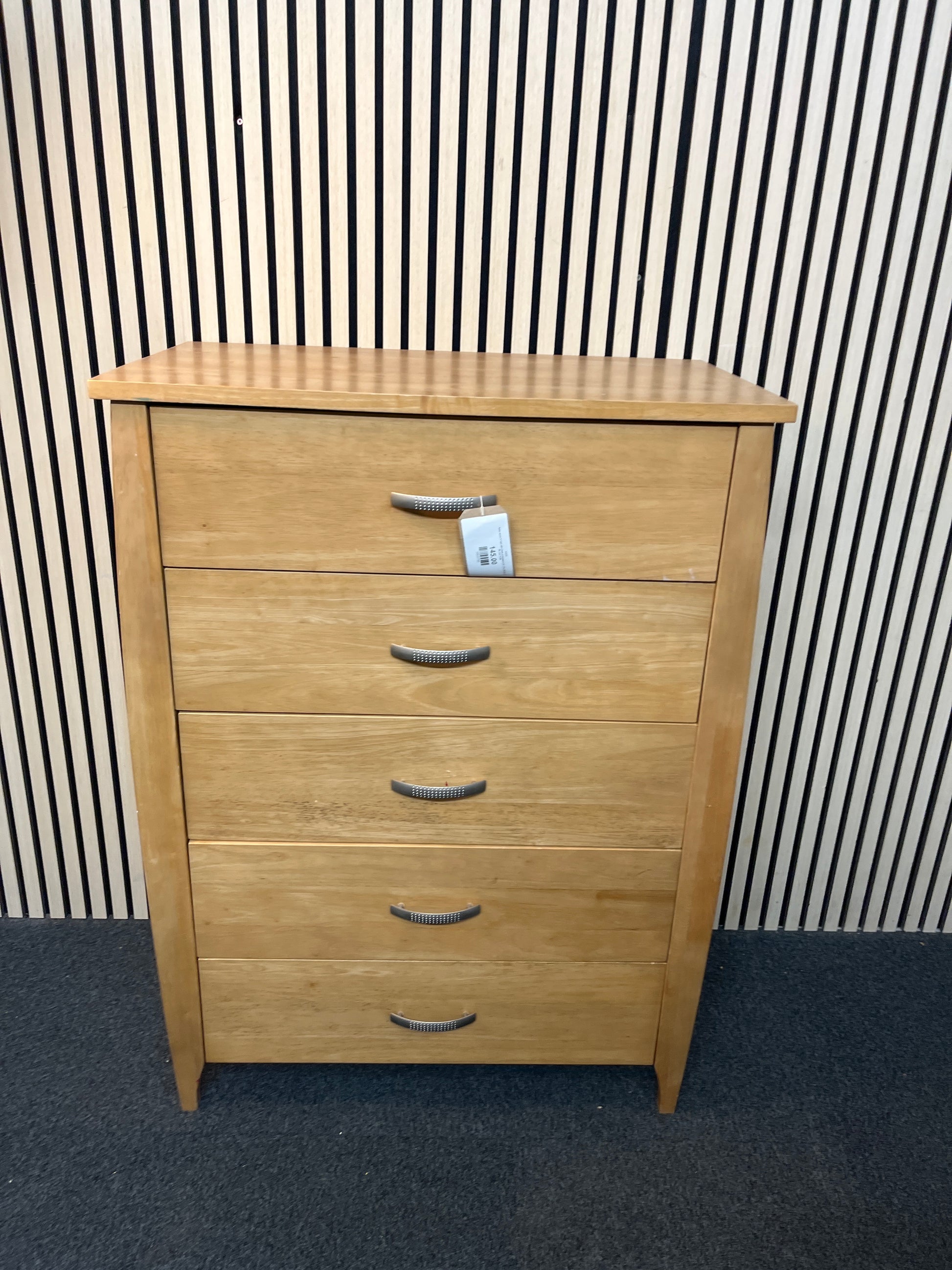 Solid wood 5 high tall chest of drawers (H 110 x W 80 x D 45 cm) 1126