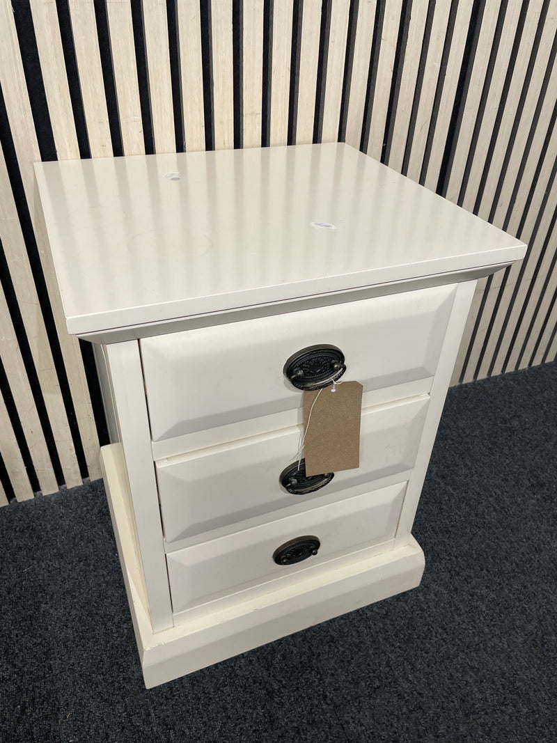 Cream painted 3 drawer bedside locker  42Wx38Dx55H  44542