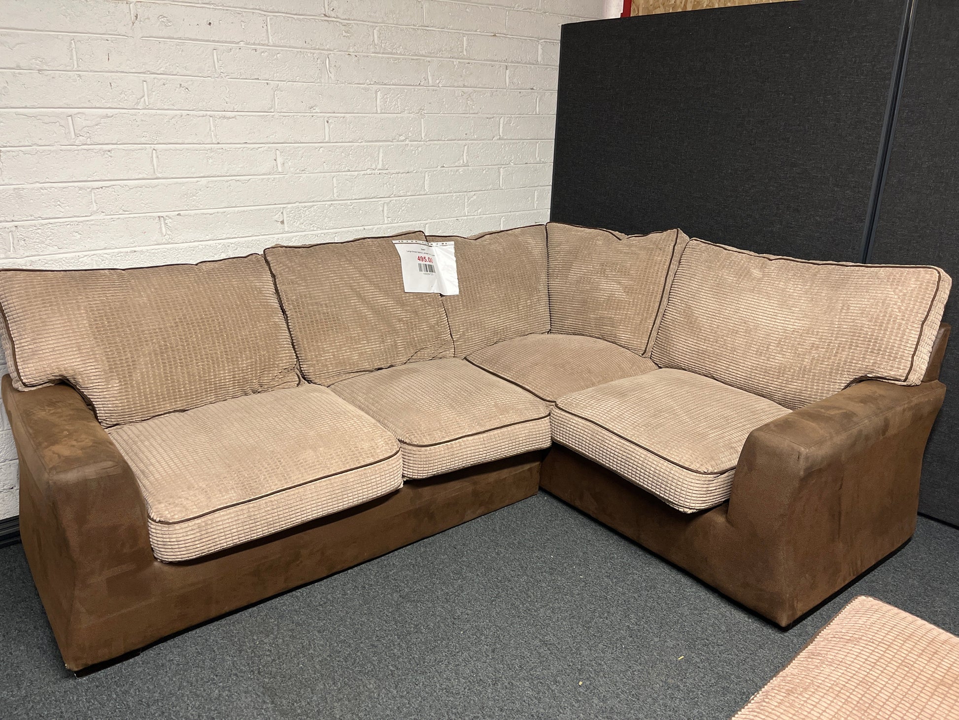 Large brown fabric L shape sofa suite 2225